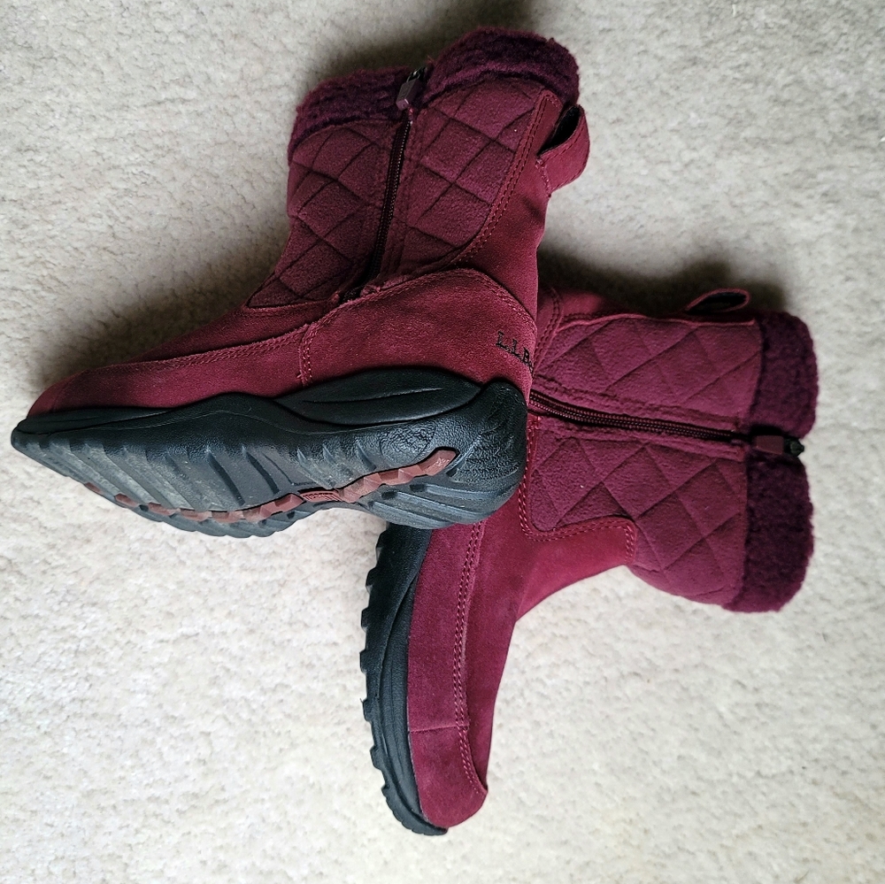 L.L.Bean Women's Suede Insulated Winter Snow Boots Burgundy Size 7 M - Picture 5 of 10